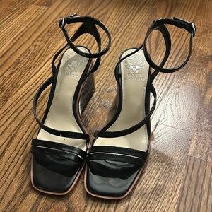 Vince Camuto wedge sandal. Black patent. Size 9.5